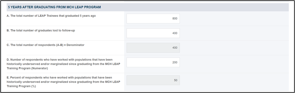 Screenshot of 5 years after graduating from the MCH LEAP Program