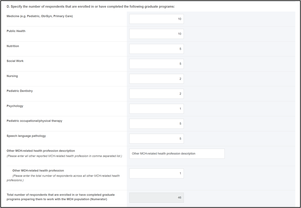 Screenshot of Number of respondents that are enrolled in different fields