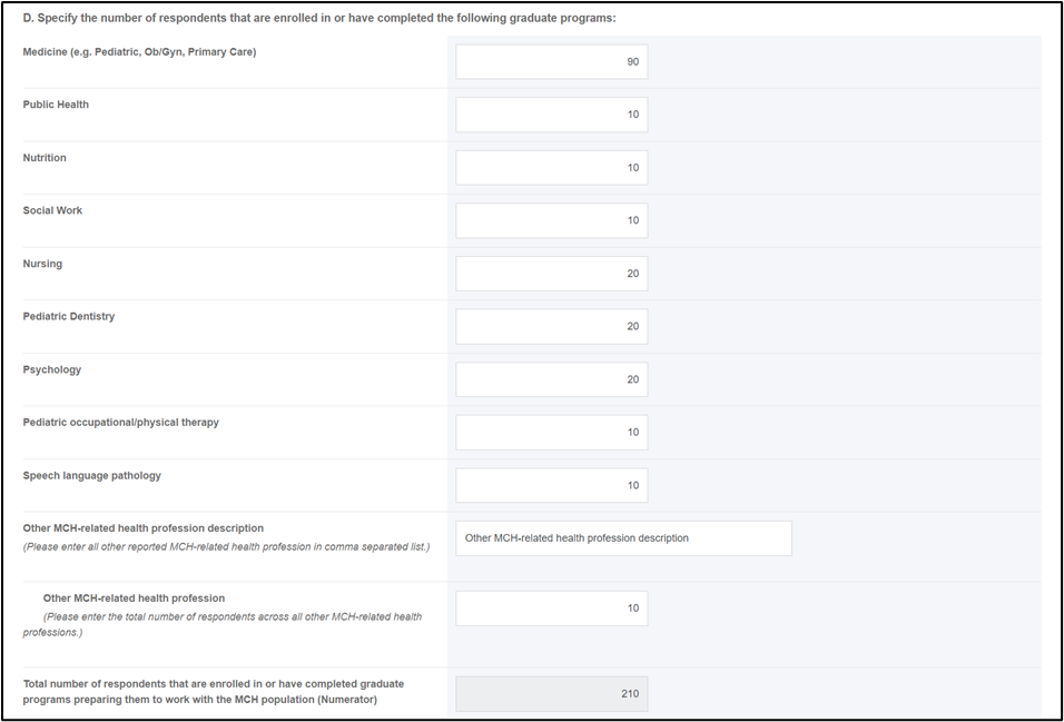 Screenshot of Number of respondents that are enrolled in different fields