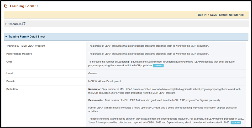 Screenshot of Training form 9 part 1