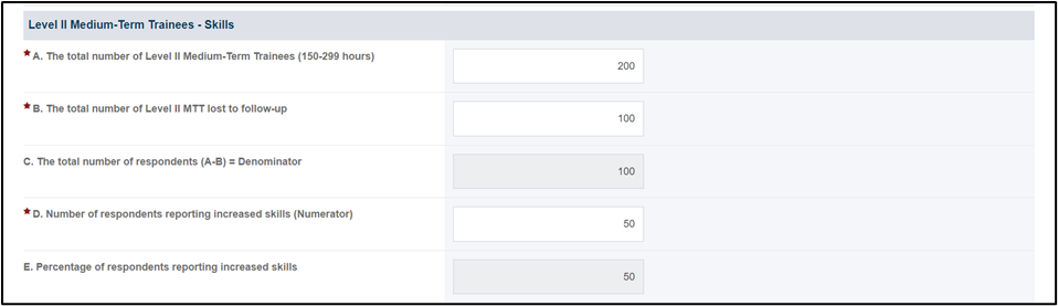 Screenshot of Medium term trainees - skills