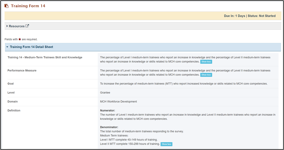 Screenshot of Training form 14 part 1