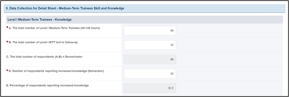 Screenshot of Data collection for detail sheet