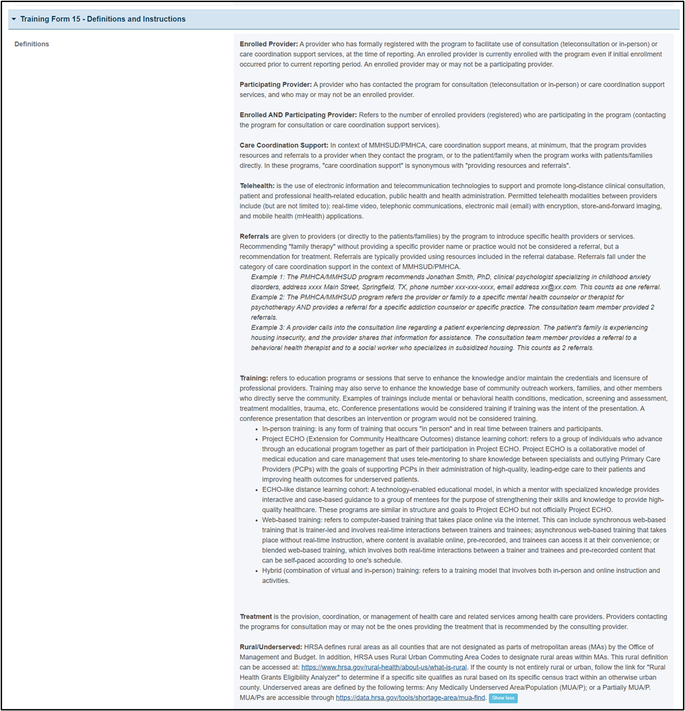 Screenshot of Definitions and instructions part 1