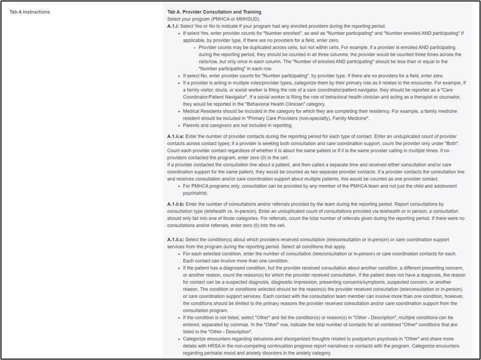 Screenshot of Tab A instructions