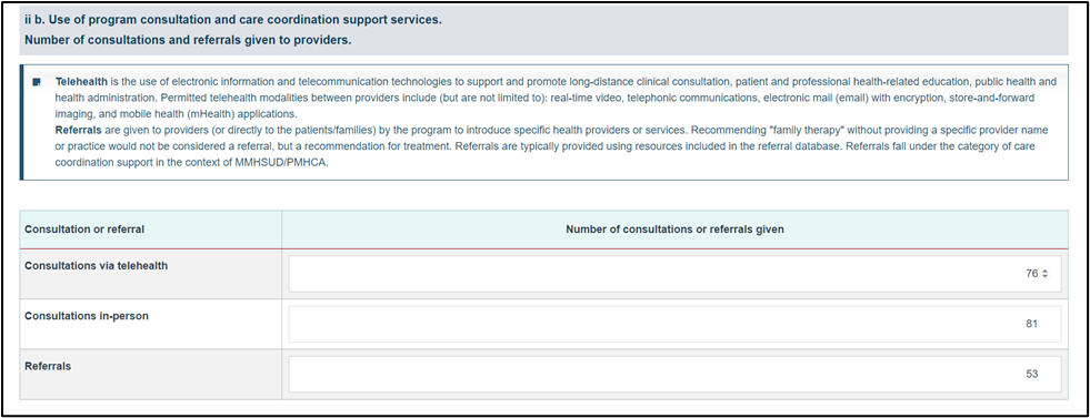Screenshot of Consultation or referral fields