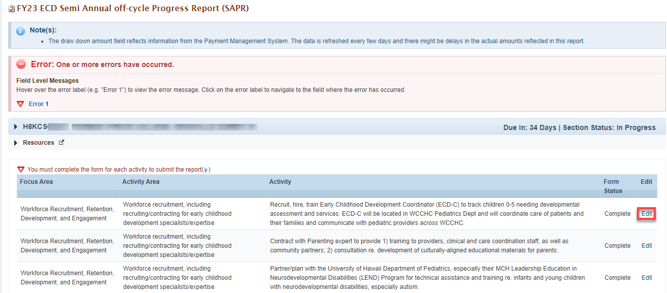 Screenshot of semi annual off cycle report