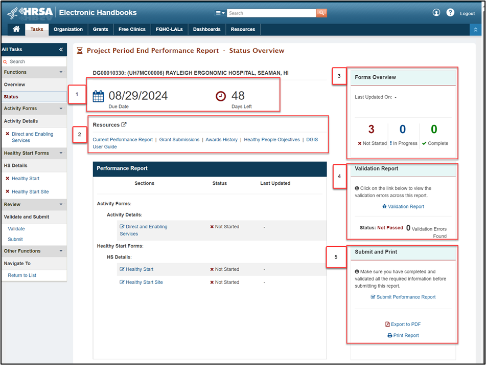 Screenshot of Status Overview page
