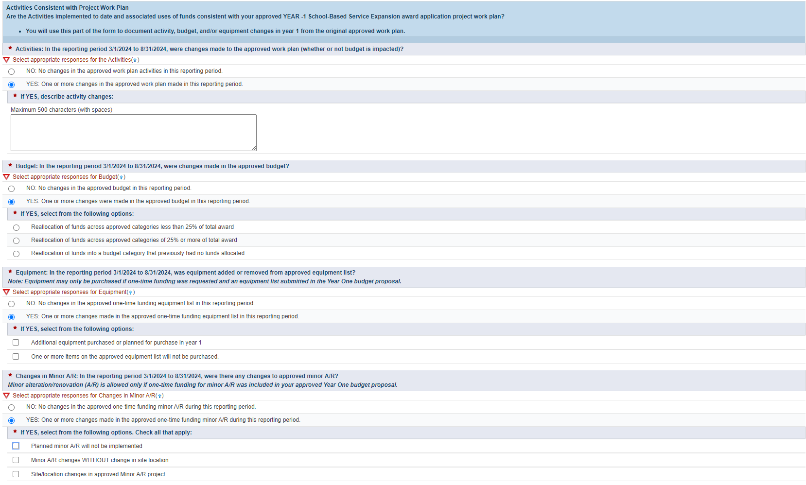 Screenshot of activities consistent with project work plan