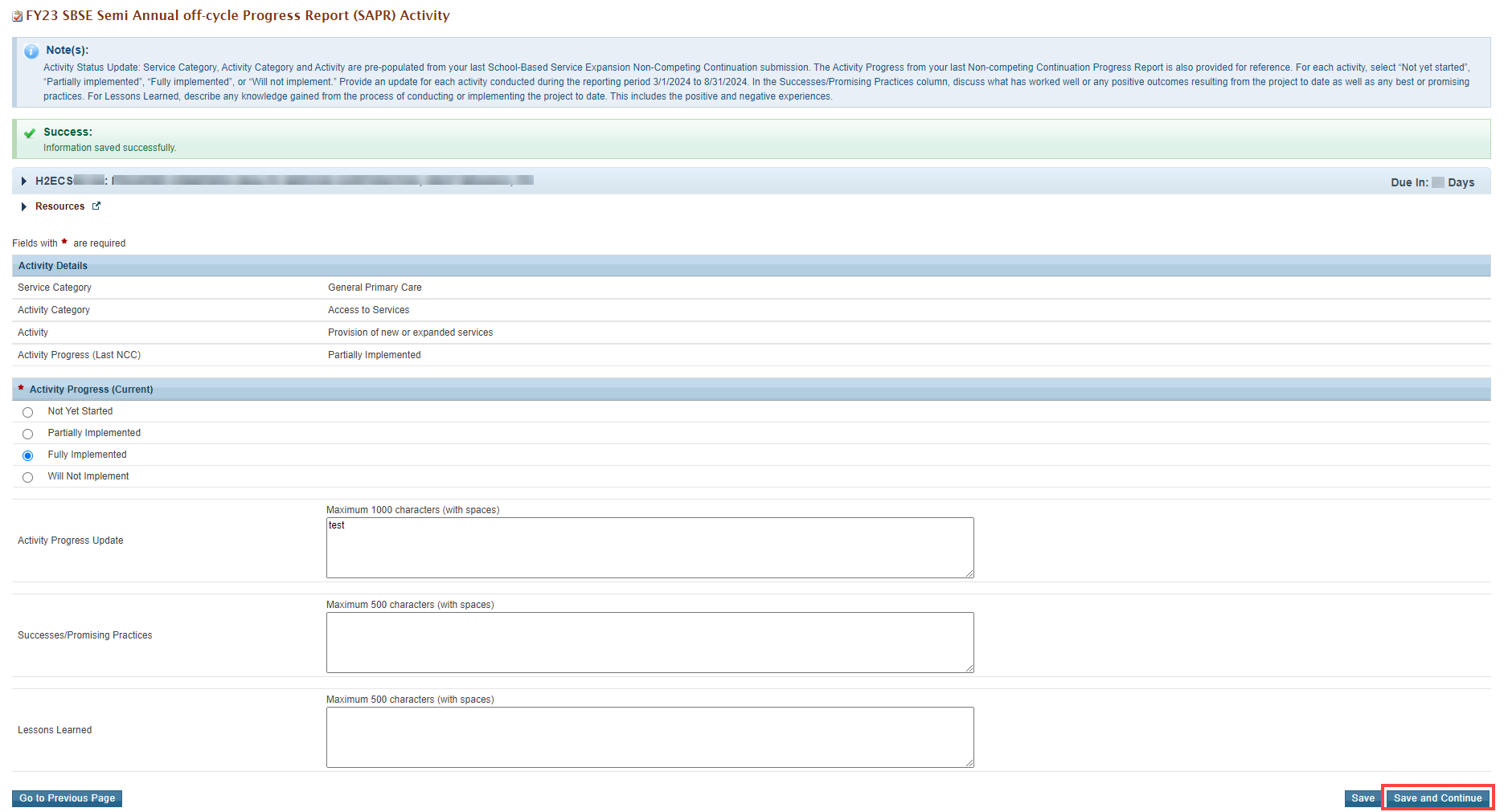 Screenshot of semi annual off cycle report