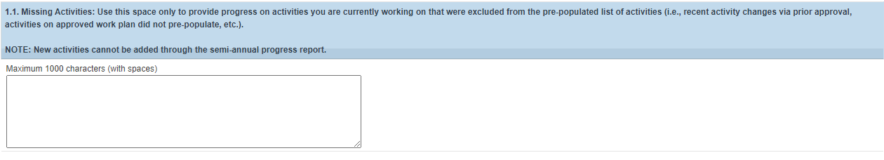 Screenshot of question 1.1 missing activities