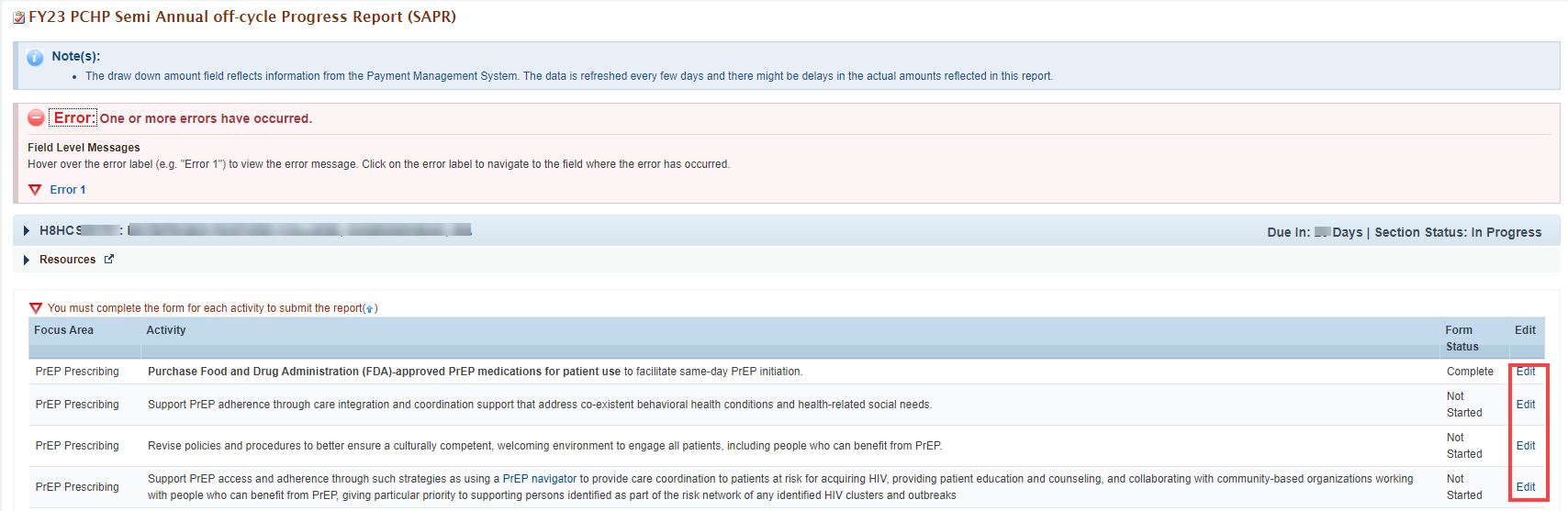 Screenshot of semi annual off cycle report