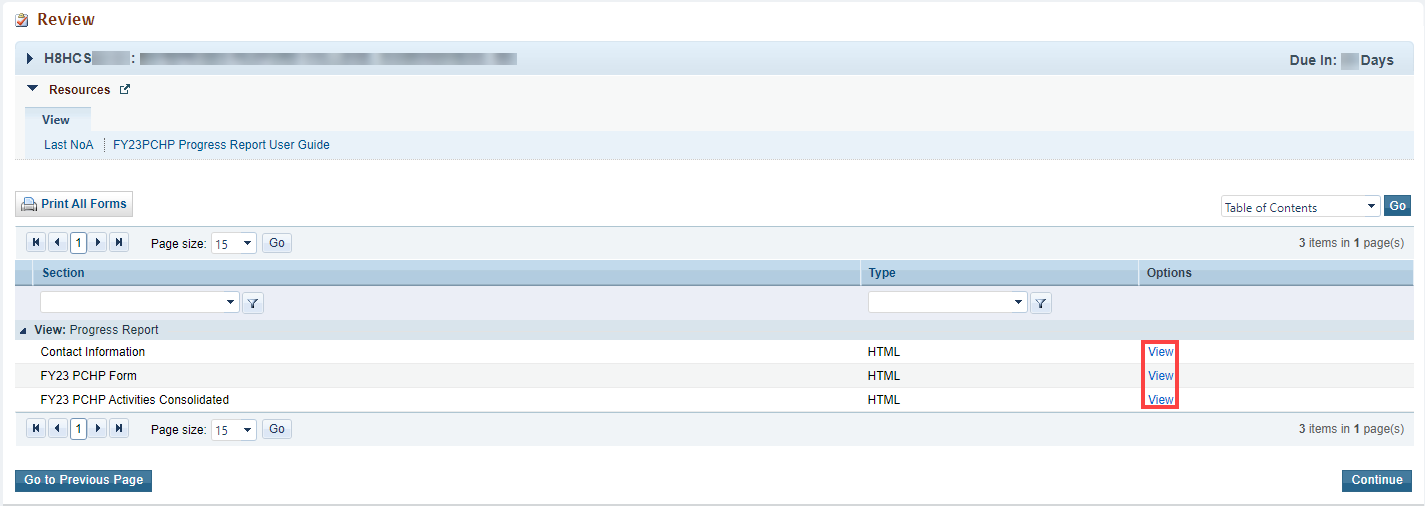 Screenshot of review page