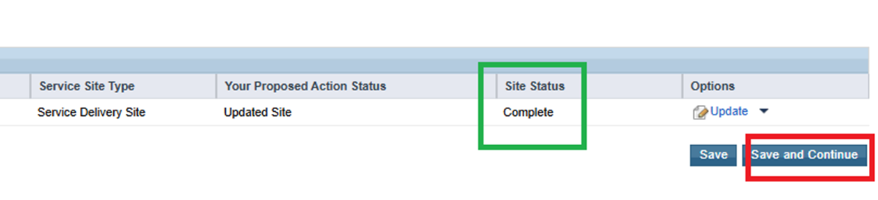 Screenshot of Save and Continue button