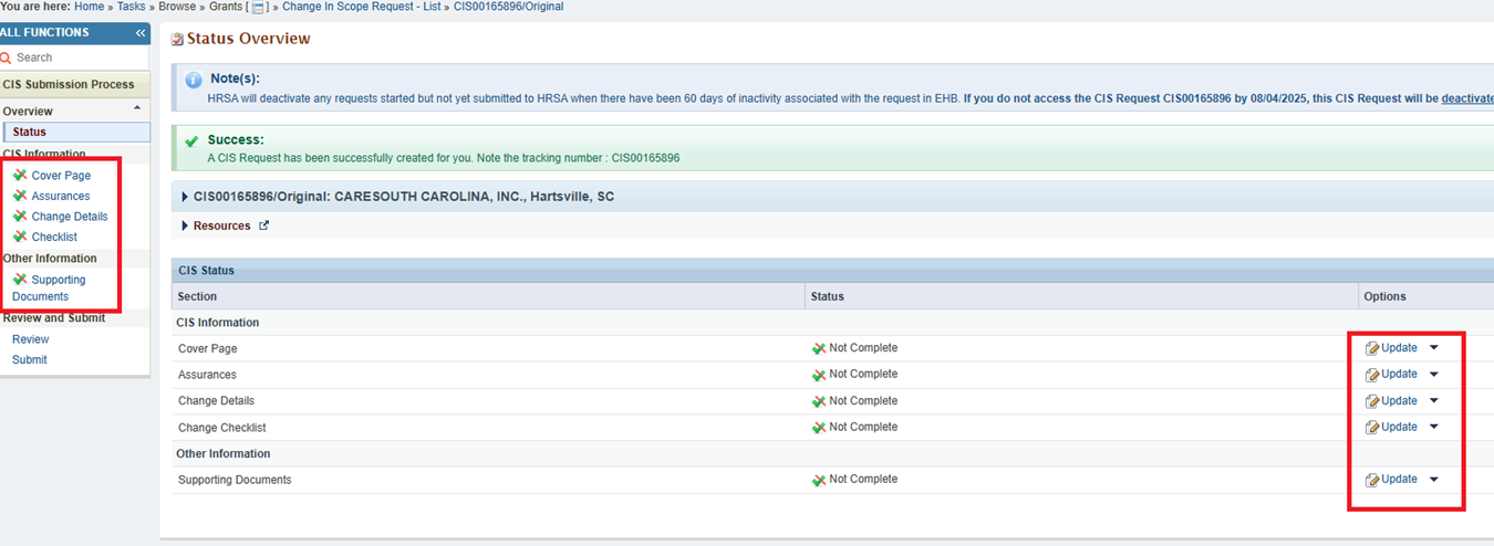 screenshot status overview