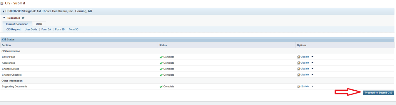 screenshot CIS Submit page 