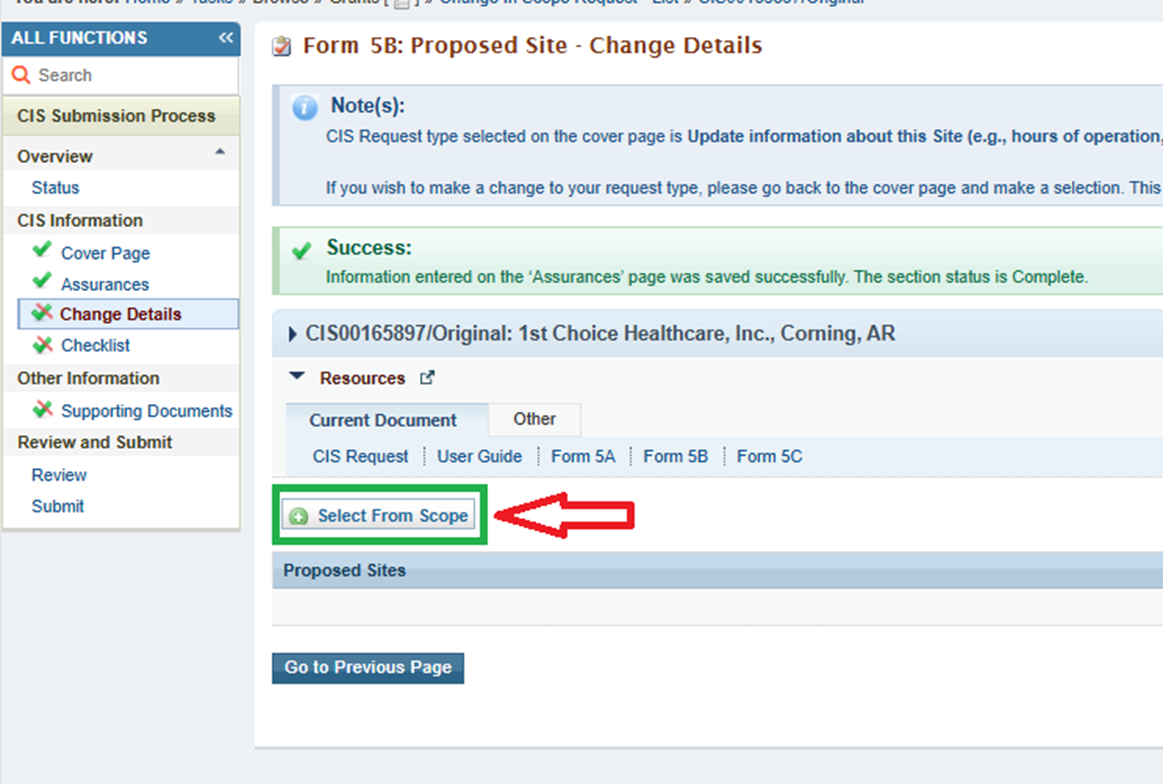 Screenshot FORM 5B Proposed  change  DETAIL 