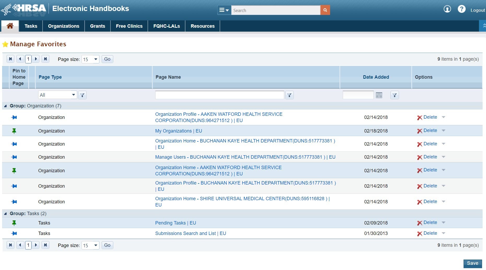 Manage Favorites Page Image of Manage Favorites Page
