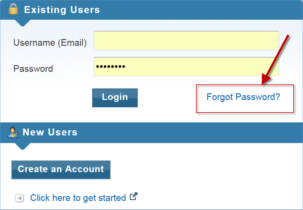 Screenshot of Login Page and Forgot Password Link