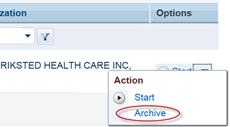 Option menu with Archive option circled