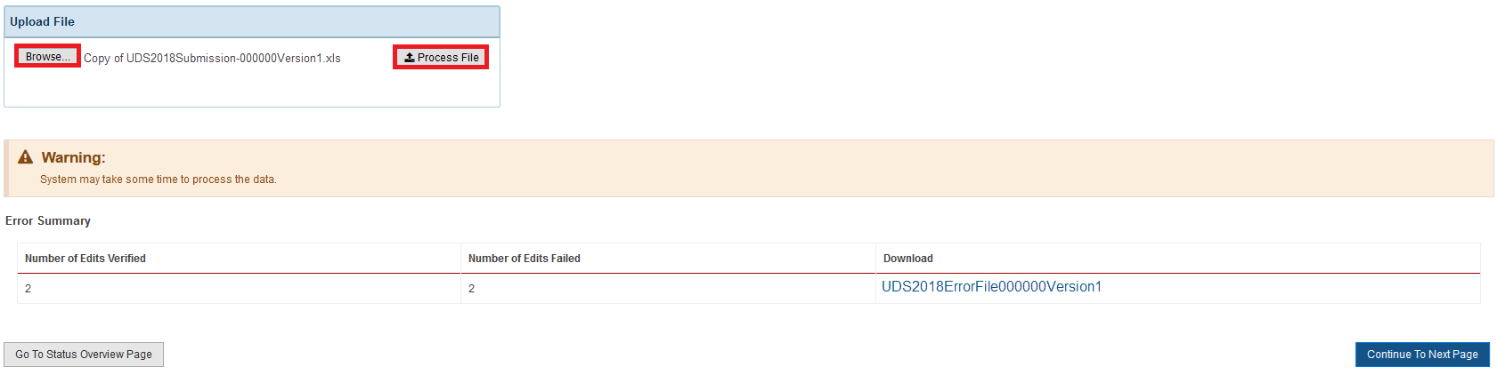EHBs KB for Grantees > Uniform Data System (UDS) Enhancements > Excel Upload page.png (Upload file page) Screenshot of Upload file page