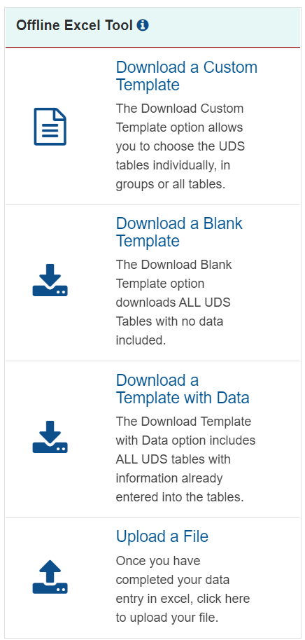 Screenshot of the Offline Excel tool widgets