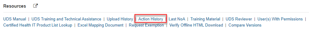 Screenshot of the Resources section showing the Action History option