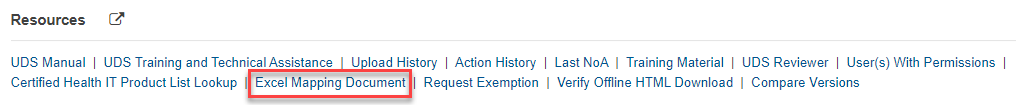 Screenshot of the Resources section showing the Excel Mapping Document option