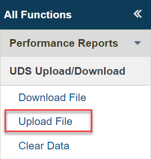 EHBs KB for Grantees > Uniform Data System (UDS) Enhancements > Upload File.png (Upload File side toolbar) Screenshot of Upload File option on side toolbar