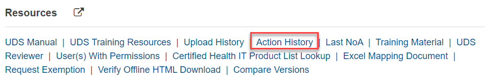 Screenshot of the Resources section showing Action History option