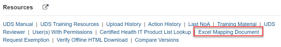 Screenshot of the Resources section showing the Excel Mapping Document option