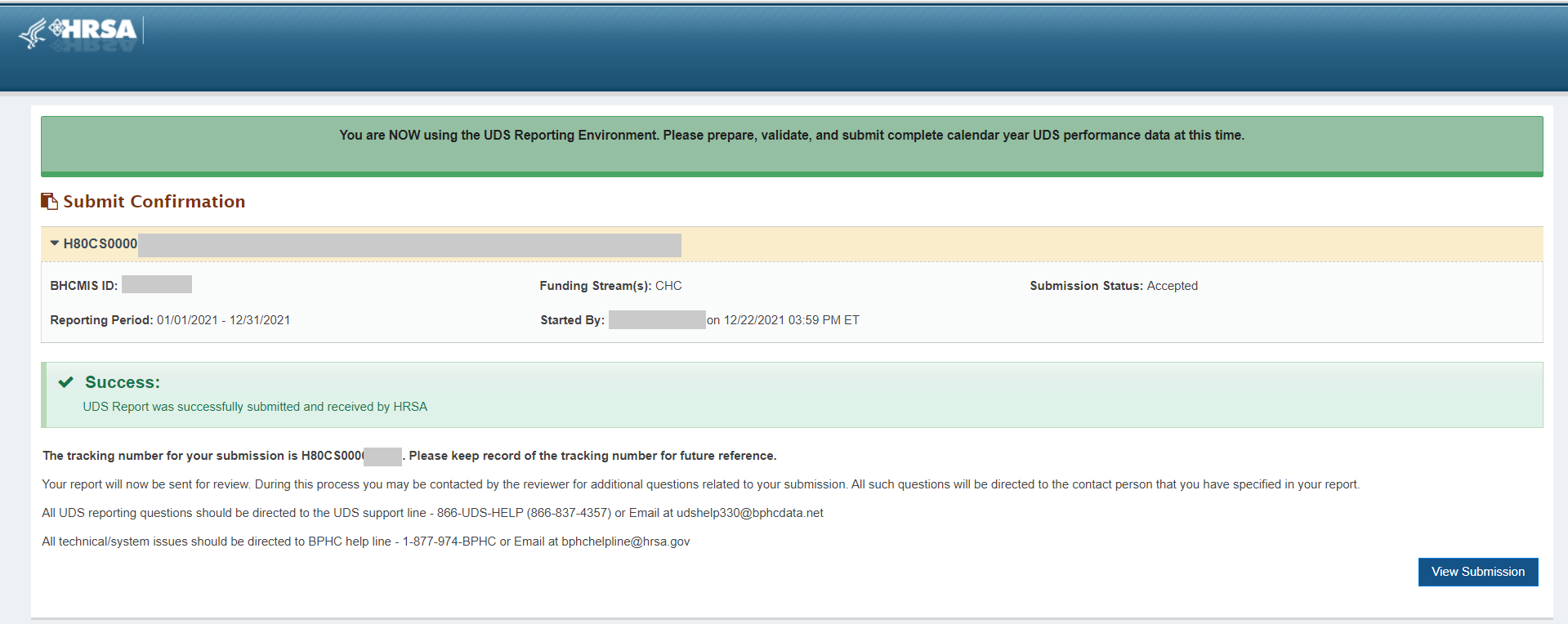 Screenshot of the Submit Confirmation page