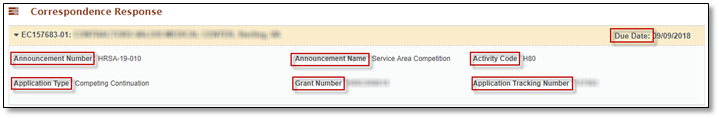 Screenshot of the Correspondence Response Header Screenshot of the Correspondence Response Header