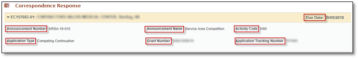 Screenshot of the Correspondence Response Header