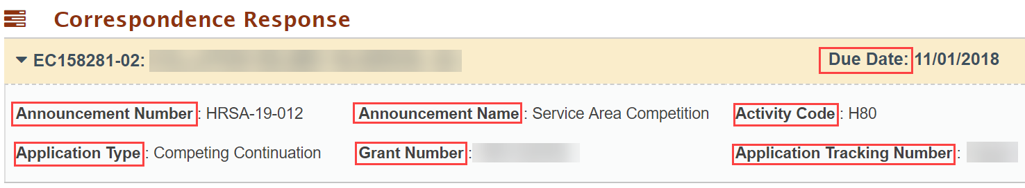 Screenshot of the Correspondence Response Header Screenshot of the Correspondence Response Header