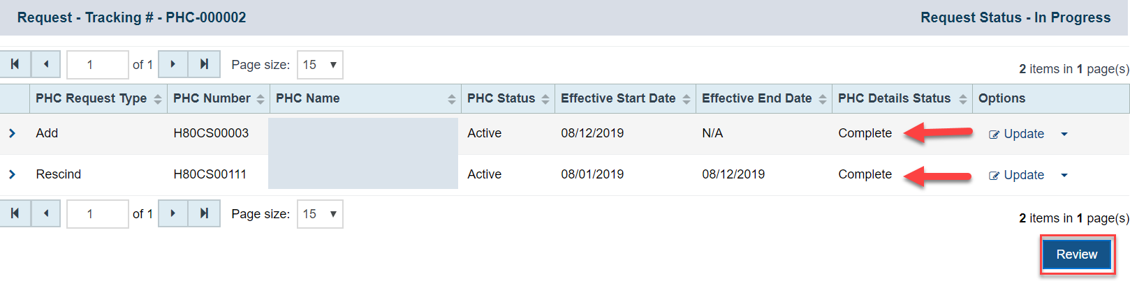 Screeshot of Request - Tracking Number page showing details complete