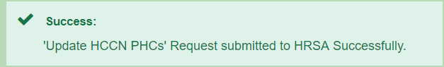 Screenshot of Submission confirmation success message
