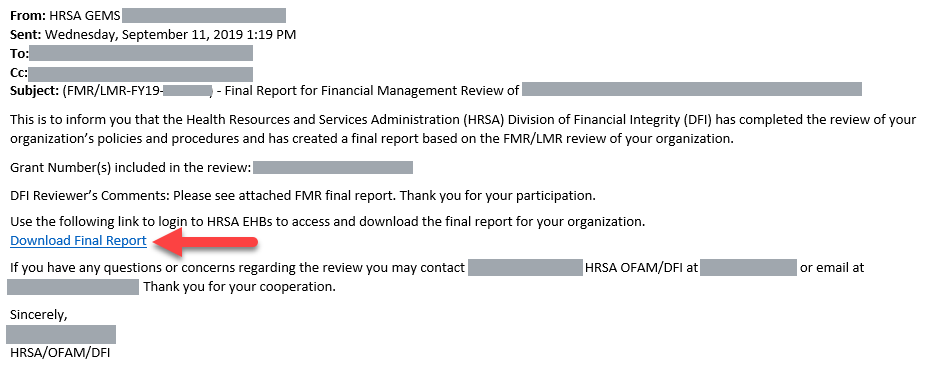 Screenshot of the Final Report Email that Organizations receive.