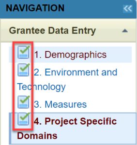 Screenshot of left navigation bar show all forms as completed.