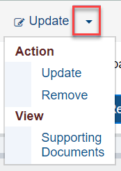 Screenshot of Update drop-down menu options from Request Tracking page